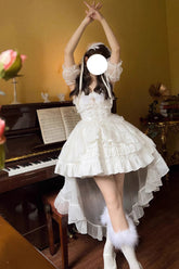 BXOXO - White Sleeveless Multi-layer Ruffle Bowknot Sweet Lolita Jsk Dress
